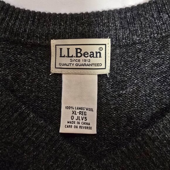 L.L. Bean Men's 100% Lambs Wool V-Neck Pullover Sweater Vest Dark Gray Sz XL-Reg - Picture 6 of 7